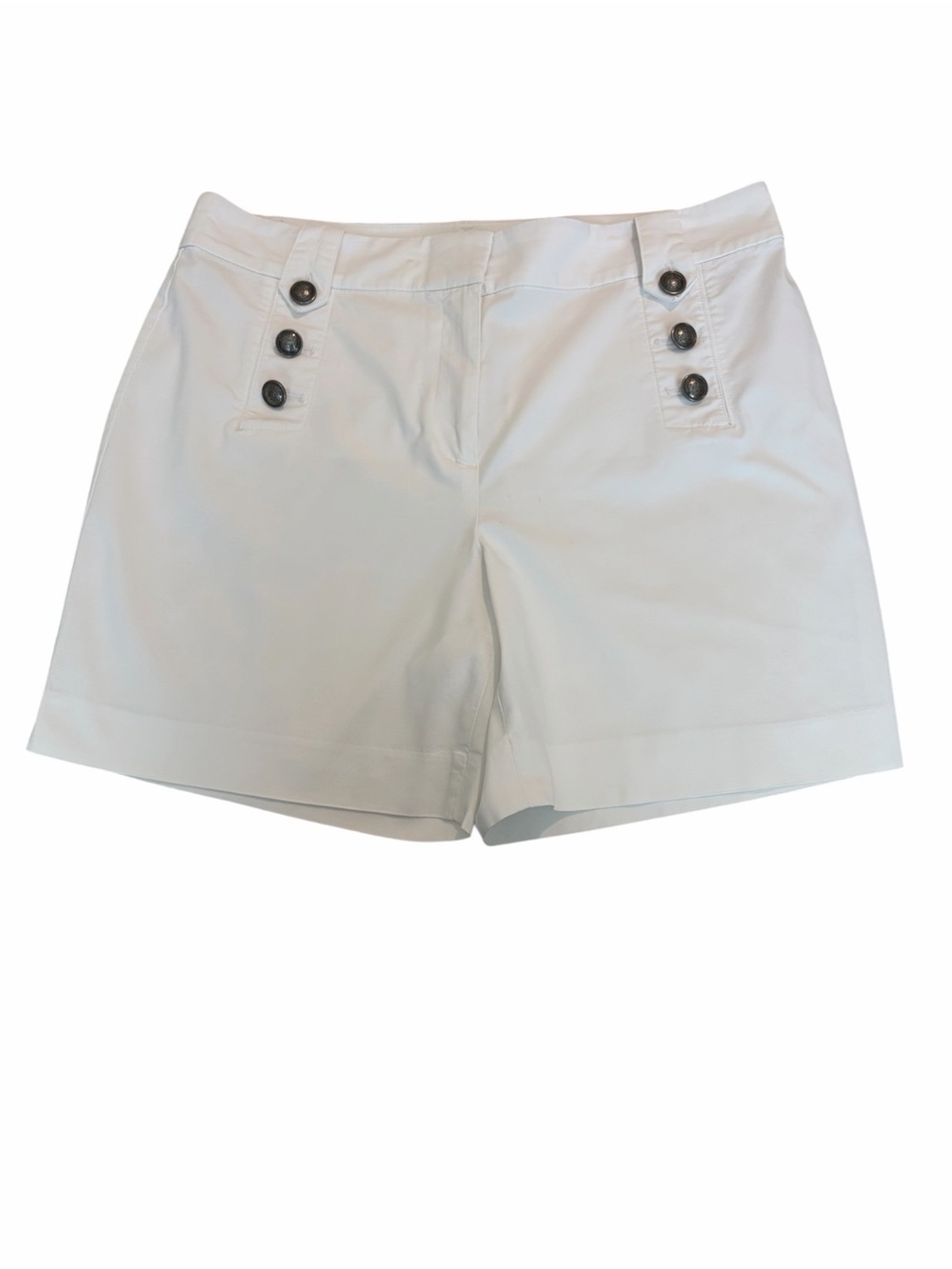 Talbots White Sailor Shorts Size 12 Nautical Button High Rise Stretch - Picture 2 of 5